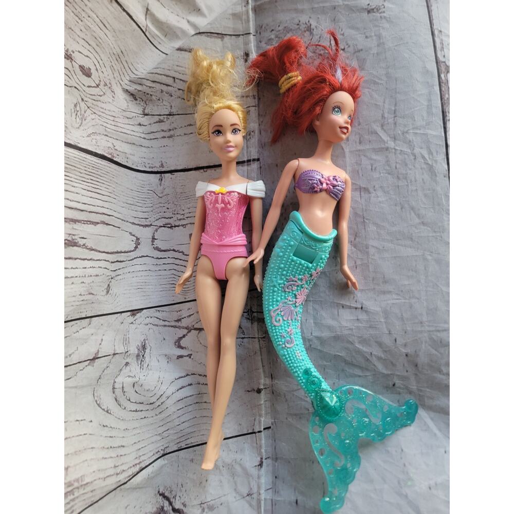Disney The Little Mermaid Ariel And Aurora Pink Top Doll Figures